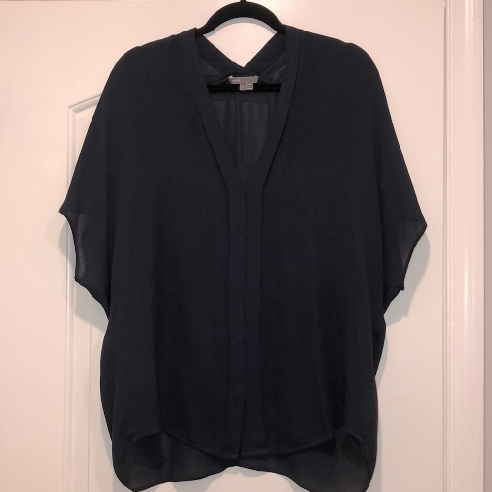 Vince V-neck Silk Tunic Navy Blouse